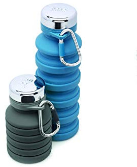 Joie Collapsible Water Bottle On The Go for Backpacking, Hiking, Camping, and Sports, BPA Free, Silicone, Reusable and Includes Carabiner for Water Bottle | 16 oz.
