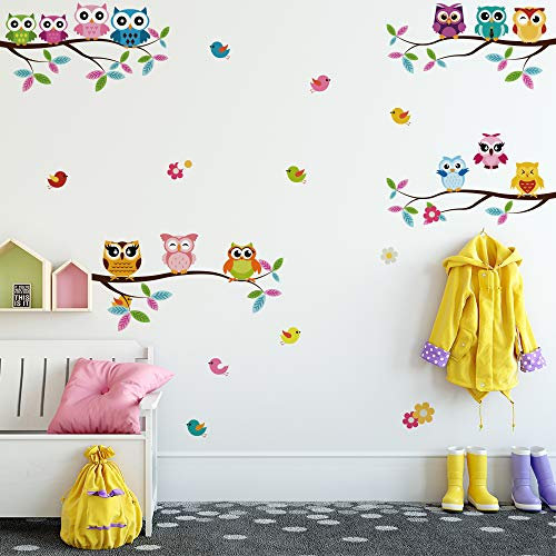 Alwayspon Wandaufkleber für Kinder/Mädchenzimmer, niedliche bunte Eulen, entfernbar, Wasserfarben, zum Abziehen und Aufkleben, Wandkunst für Zuhause, Kinderzimmer, Dekoration, Wohnzimmerdekoration