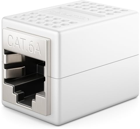 deleyCON RJ45 Kupplung 10 Gbit/s LAN Adapter, 1 Stück - Weiß | LAN Kabel Verlängerung, Netzwerkkabel Verbinder, kompatibel zu Cat8, Cat7, Cat6, Cat5, Patchkabel, DSL POE, 2x RJ45 Buchse