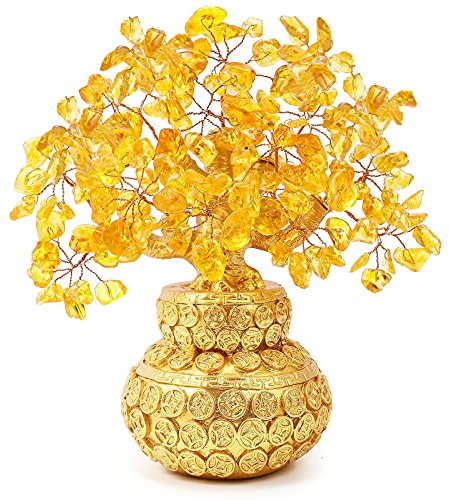 BWINKA Feng Shui Citrin Mehrfarbiger Crytal Geldbaum Bonsai mit chinesischer Dekoration für Glück und Reichtum