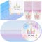 16 Invitados Vajilla Unicornio Platos de Papel Servilletas y Vasos, Suministros de Fiesta de Cumpleaños con Temática de Unicornio para niñas Niños Baby Shower