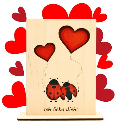 Busy Bug Handgefertigte Holzkarte zum Valentinstag - Ich Liebe Dich Gravierte Holzgrußkarte - Perfekt für Jahrestage, Hochzeiten & romantische Anlässe - Inklusive Umschlag (Ich Liebe Dich 1)