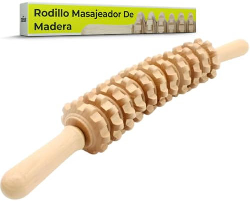 Masseur Anti-cellulite En Bois, Rouleau Masseur Courbé Pour Tout Le Corps Favorise La Circulation, 11 Roues Détachables, Soulagement De La Douleur Musculaire Et Relaxation, 40 Cm