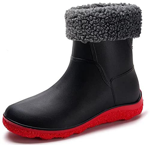 Stivali di Gomma Uomo Invernali Caldi Foderati Stivaletti Pioggia Impermeabili Antiscivolo Adulti Scarpe da Giardinaggio All'aperto Bassi Morbidi Wellington Nero Rosso 43