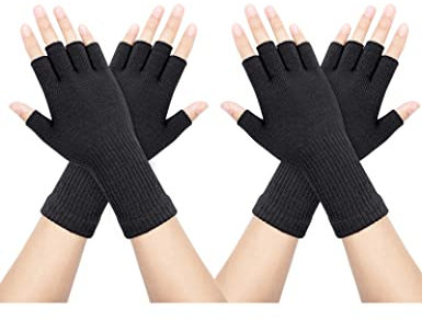 2 Paires Demi-Doigts Gants sans Doigts d'Hiver, Demi-Doigts Mitaines Tricotées, Gants de Poignet sans Doigts Gants Extensibles Chauds pour Hommes et Femmes(Noirs)