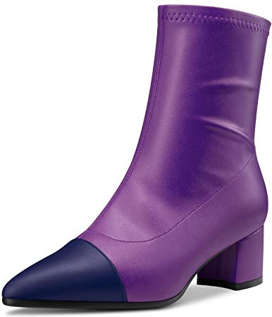 Castamere Chunky Blocco Medio Tacco Heel a Punta Stivaletti Cerniera Feste Classico 5 CM Heels Viola 39 EU