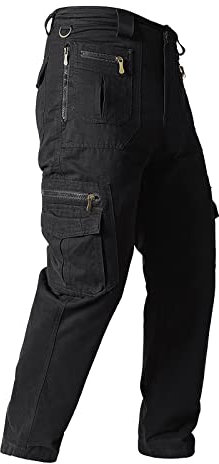 Générique Pantalon Randonnée Homme Travail Droit Multi-Poches Boutonné De Couleur Unie Tenue Elastique Leger Chino Coton Costume Pas Cher Travail Jeans Vêtements pour Hommes(02Noir,L)