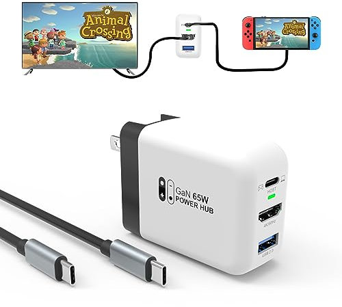 TreasLin Switch Dock Ladegerät PD 65W Ladestation für OLED Tragbarer Dock-Adapter mit USB C 3.1-Anschluss für Switch TV 4K 60Hz Ausgangsnetzteil Weiß