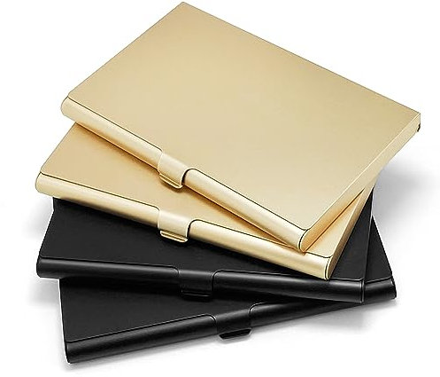 yuejuhe 4 pièces Porte Carte de Visite Professionnel, Etui Carte de Visite, Porte Carte Metallique, Porte Carte Fin Ultra Slim pour Hommes et Femme (2 Noir + 2 Or)