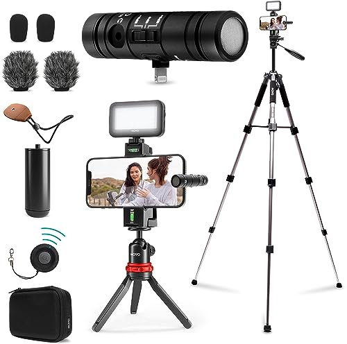 Movo iVlog-Interview iPhone Vlogging-Set, All-in-One-Lösung mit DoubleMic, LED-Licht, Tischstativ und Telefonhalterung für professionelle Inhalte