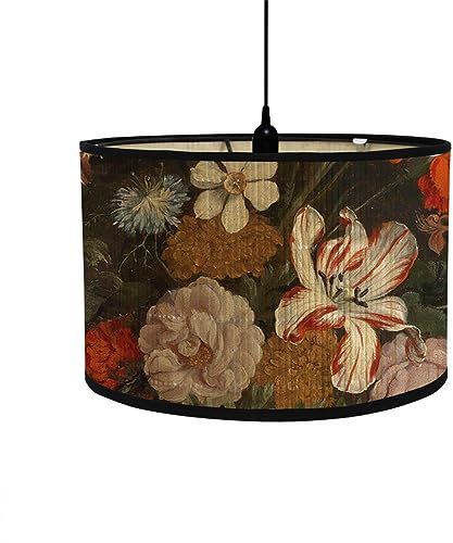 Fansu Pantalla De Lámpara Vintage Pantallas de Lámpara de Tela Cubierta De Lámpara De Tambor Cilíndrica Lámpara De Pie Para El Hogar Mesa De Hotel Mesita De Noche (Flor vintage 2,20x30cm)