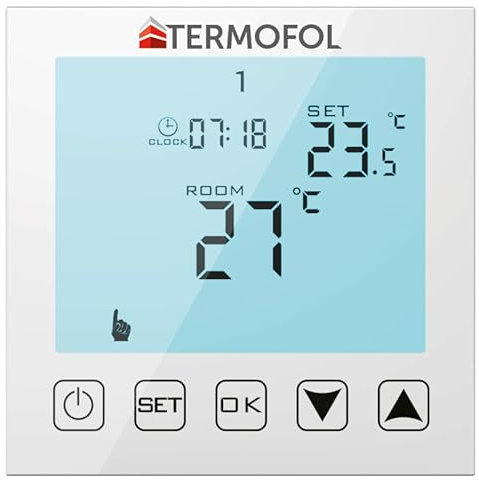 Termofol Thermostat Connecté pour Chauffage par Le Sol TF-H1 - Thermostat Connecté Electrique - Thermostat Programmable Filaire - Feuille Chauffante Thermostat - Blanc