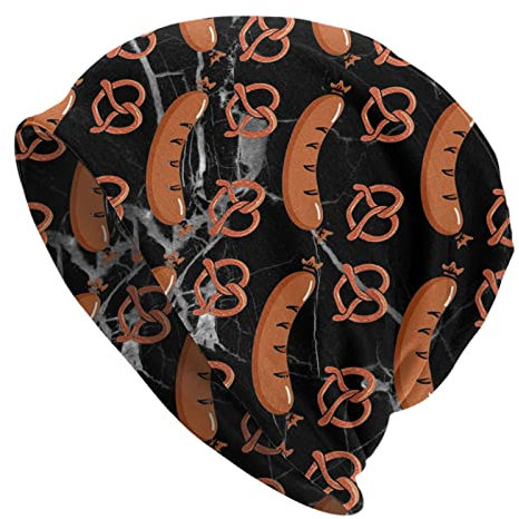 934 Schädel Cap Festival Pretzel and Bratwurst Smile Beanie Unisex Winter Mütze Warme Strick Beanie Für Damen Herren Geschenke