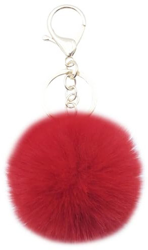 Xsclpomddy Pom Pom Porte-clés en poils de lapin doux artificiels pour sac à main voiture pendentif décoration, rouge, 10cm