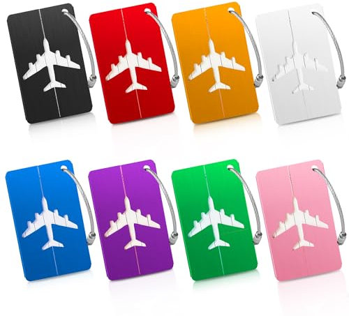 Kofferanhänger Flugreise 8 Farben Aluminium Kofferschilder Anhänger Adressanhänger Koffer mit Edelstahldrahtschlaufe Wasserdichte Luggage Tag Gepäckanhänger für Koffer Namensanhänger Taschen Rucksäcke