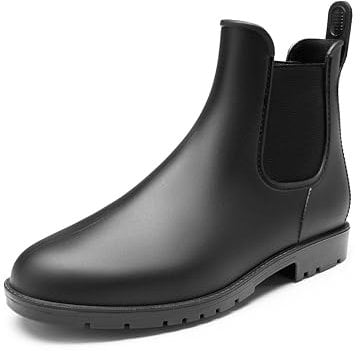 DREAM PAIRS Stivali da Pioggia Uomo Chelsea Wellington Rain Boots Impermeabili Stivaletti Elastico Outdoor Ankle Boot,Size 45,Nero,SDRB2401M-E