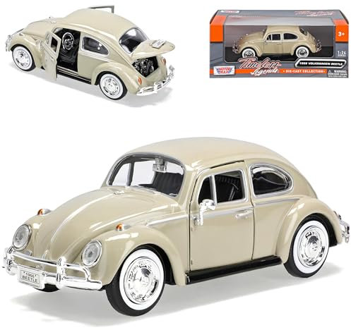Motormax Volkwagen Käfer 1300 Coupe Savanna Beige mit Weissbandreifen 1/24 Modell Auto mit individiuellem Wunschkennzeichen