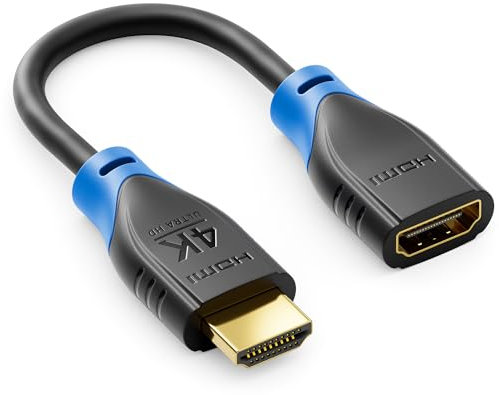 deleyCON 1 Pezzo Estensione HDMI per TV Stick - Cavo Adattatore HDMI per Roku Chromecast Streaming - 4K 60Hz HDR10+ per TV Monitor Beamer Notebook PC 10cm Breve - Nero Blu