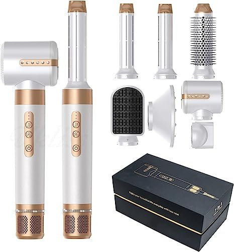 TANSHINE 7 in 1 Hairstyler,110000 RPM High-Speed Ionic Haartrockner für Schnelles Trocknen,Auto Wrap Airstyler Haarstyler Heißluftbürste Fföhnbürste Warmluftbürste Set,Blowout Hot Air Dryer Brush