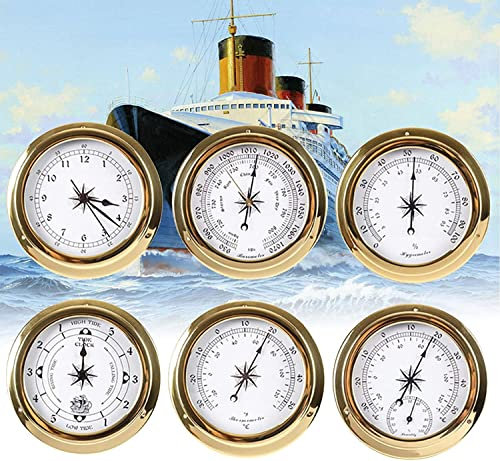 Innenthermometer, Außentemperaturmesser, Traditionelles Barometer, 120 mm, Wandmontage, Thermometer, Hygrometer, Barometer, Uhr, Gezeitenuhr, Wetterstation, Kupfergehäuse (6 Stile), for Hotels, Lagerh