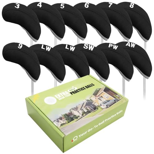 Golf Iron Head Covers Value 12 Pack, Lightweight Neoprene Headcovers Set for Irons Universal Fit Main Iron Clubs (Black)