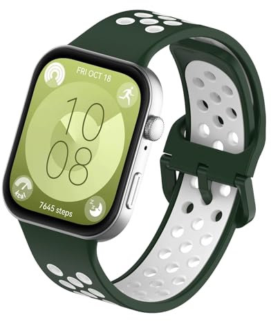 LanQii Armband Kompatibel mit Huawei Watch Fit 4 Pro/4/3, Soft Silikon Sport Ersatzarmband Wasserdicht Atmungsaktiv Uhrenarmband Damen Herren für Huawei Watch Fit 4 Pro/4/3 -(Grün/Weiß)
