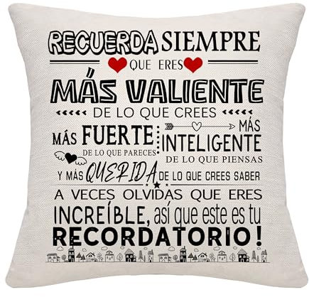 Recuerda siempre que eres más valiente de lo que crees Fundas de Cojín para Mujer Niña Regalos Inspiradores para Cumpleaños Graduación Navidad Regalo Positivo para Mamá Hija Hermana Amigas (ella)