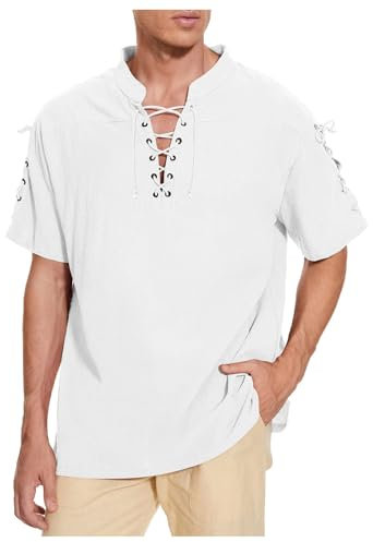 Leinenhemd Mittelalter Herren: Schnürhemd Renaissance Viktorian Kurzarm/langarm Halloween Shirt Mittelalter Hemd Viking Kostüm Steampunk Piraten Hemd Piratenhemd Oberteile Freizeithemden Tunika