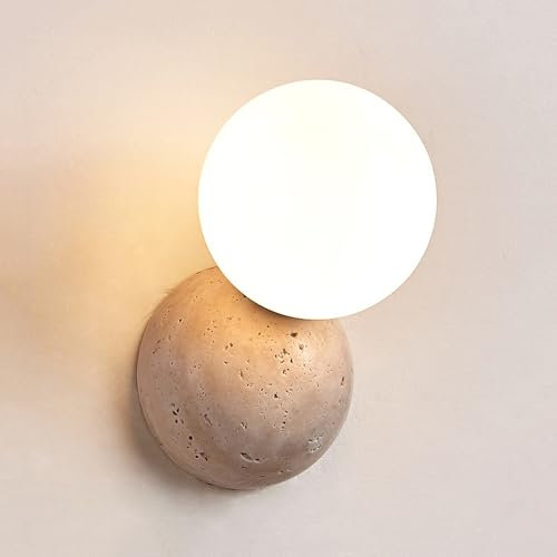WFZRXFC Japanische einfache runde kleine Wandleuchte aus Glas, natürliches gelbes Travertin, Innenwandleuchte, G9, warmes Licht, 3000 K, Wandleuchte für Wohnzimmer, Wohnzimmer und Veranda-Beleuchtung,