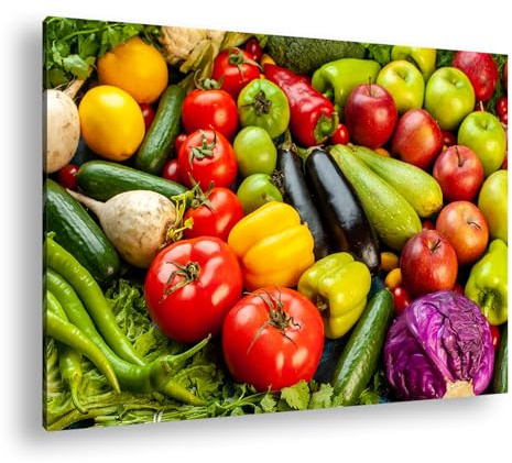 Leinwandbild Knackiges Gemüse und Obst, bereit für gesunde Mahlzeit. Format: 70x50 cm XXL Kunstdruck Bild auf Keilrahmen/Wandbild/Wohnzimmer Deko