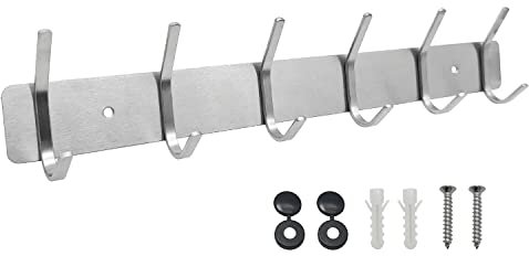 SYPEN Kleiderhaken Wand, Garderobenleiste Metall， Wandgarderobe Edelstahl, Hakenleiste Garderobe，Hakenleiste für Schlafzimmer Bad Küche, Garderobenhaken für Kleidung, Jacken Halter (Silber, 6 Haken)