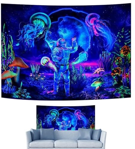 Astronaut Schwarzlicht-Wandteppich, Astronaut-Poster, UV-reaktiver Astronaut-Wandteppich für Schlafzimmer, Pilz des Weltraums, Schwarzlicht-Poster, Wandteppich