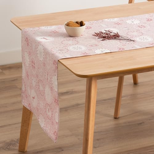 GAMUSI Chemin de Table de Noël Jacquard Fil doré Table Salle à Manger Cuisine décoration de Noël 45 x 135 cm Couleur Rose pâle/Argent