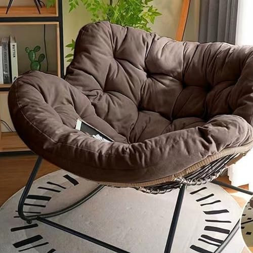 SZITW Freizeit-Schaukelstuhl- und Fußhocker-Set, übergroßer Terrassen-Liegestuhl, bequemer gepolsterter Schaukelstuhl mit dickem Kissen, moderner Loungesessel (Kaffee mit Pedalen)