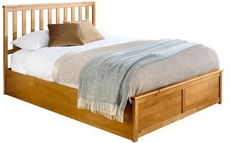 Aspire Beds Natural Wood Ottoman Storage Bed Frame, Double (135 x 190 cm)