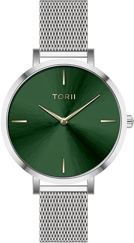 TORII Damenuhr Grün Edelstahl - rund Quarz S37SS.F4 Milanaise-Armband Strichindizes wasserdicht 50 m