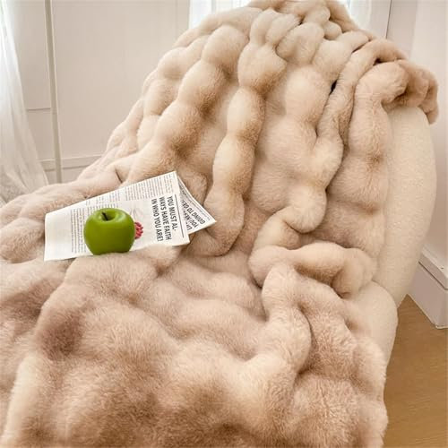 Generisch Faux Rabbit Fur Throw Blanket, Fluffy Thick Warm Blanket,Soft Cozy Decorative Blanket Ruched Plush Reversible Blanket for Couch Bed Sofa Living Room Bedroom