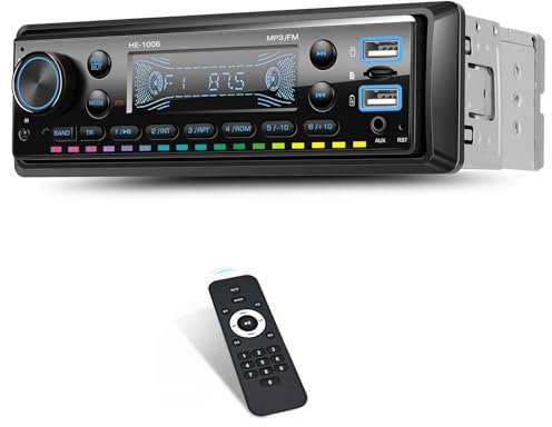 Autoradio Bluetooth 1DIN, Lecteur multimédia Simple DIN avec Radio FM, Lecteur MP3 Bluetooth sans Fil, Musique/Appel, USB/AUX/Carte TF, Bouton Lumineux 7 Couleurs, télécommande