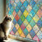 DARUITE Fensterfolie Bunt Fensterfolie Blickdicht mit Regenbogen Rautenmuster Elektrostatische Nicht Klebende UV-beständige Sichtschutzfolie Fenster Für Home, Office 44 x 200cm