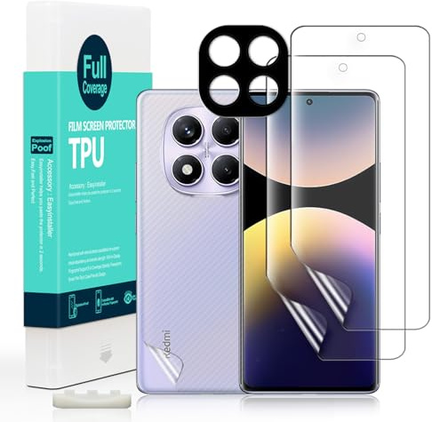 Ibywind 2 Piezas Protector Pantalla para Xiaomi Redmi Note 14 Pro 4G 6,67+1 Pieza Protección Cámara+1 Pieza Protección Trasera Fibra Carbono,Protector hidrogel TPU