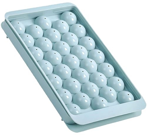 Ice Cube Tray with Lid, 33 Sphere Ice Cube Mold for Freezer, Stackable Round Ice Ball Maker Circle Ice Trays for Cocktails, Whiskey, Coffee, Drinks (Blue)
