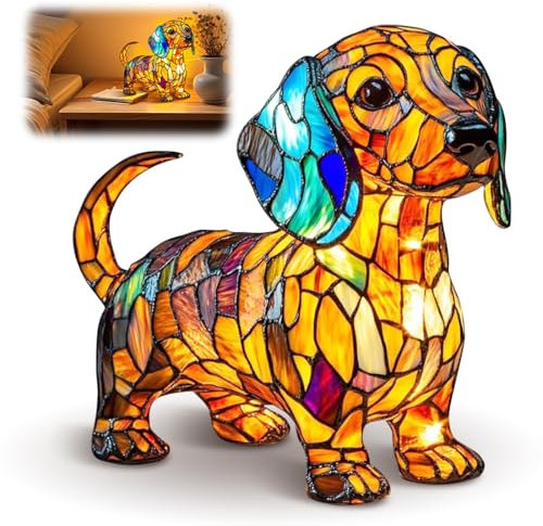 LOMUG Dackel Deko Nachtlicht, Hundeserie LED Lampe, Hundelampen aus Harz, Haustier Dekolampe Nachtlampe für Hundefans, Wohndeko Night Light Energieklasse A