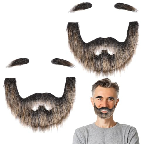 CHGCRAFT 2 Sets Dark Golden Christmas Self Adhesive Fake Mustache Beard and Eyebrows Set, for Cosplay Halloween Costume Party Festival Themed Event Supplies