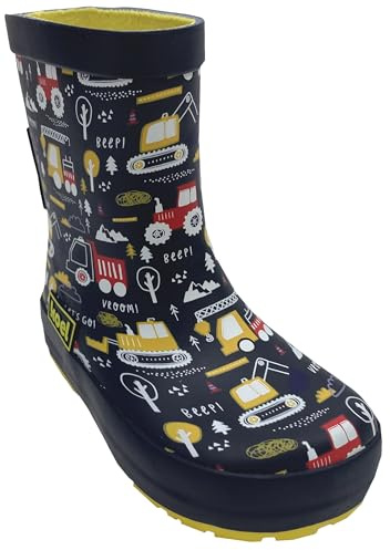 KOEL Breite Barfuß Gummistiefel/Wellie, super flexibel, anatomische Zehenbox V2 Blau Traktor Print