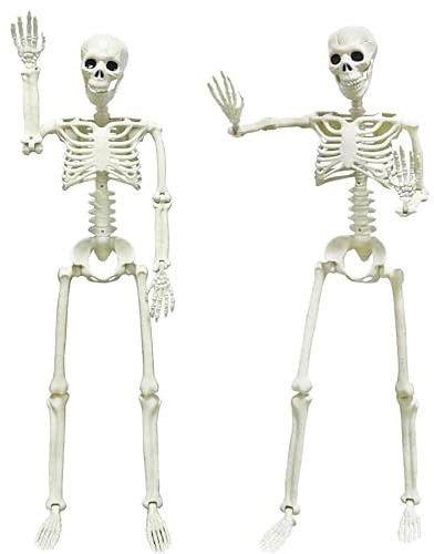 Halloween Skelette, Grusel-Doppelpack: 2x90cm Lebensgroße Skelette-Komplett Gelenkiger Körper aus Kunststoff, Perfekt für Halloween Deko, Garten & Schaurige Partys (Skelett-2er Set 90cm)