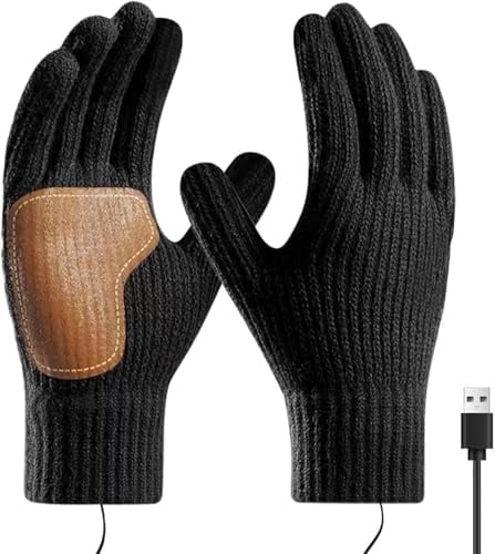 USB-beheizte Handschuhe für Männer und Frauen, Heizfäustlinge, Strickfäustlinge, Thermohandschuhe mit Vollfinger, Bildschirm-Touch-Laptop Warme Handschuhe Wintergeschenk für Drinnen und Draußen
