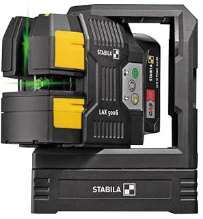 Stabila 19985 LAX 500 G Cross Line & Plumb Point Laser Level – 12V Li-ion, GreenBeam, Self-Leveling, 40m Range, IP54, Magnetic Mount, Carry Case Included