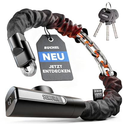 BÜCHEL Sekura Fahrradschloss Hohe Sicherheit - 90 cm Bike Lock mit Disc Detainer Lock aus 8 mm gehärtetem Stahl - Kettenschloss E-Bike, Fahrräder, Roller & Co für Stadt Schule Arbeit Freizeit