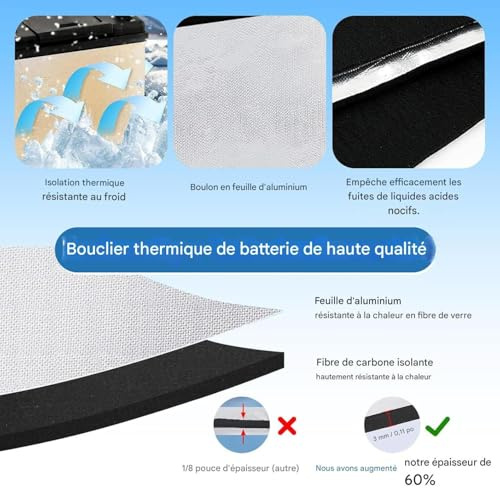 Couverture Isolante Pour Batterie En Hiver | Bouclier Flexible Ignifuge | Housse D'isolation Ignifuge Pour Batterie De Voiture | Pour Bateau Usage Hiver Froid Quad Moto Tondeuse