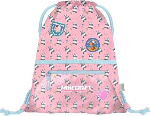 Minecraft Turnbeutel Mädchen Sportbeutel Schule - Minecraft Panda | Schuhbeutel und Kinderbeutel für Sport mit Reißverschlusstasche ermöglichen Ordnung für kleinere Gegenstände für Kinder.